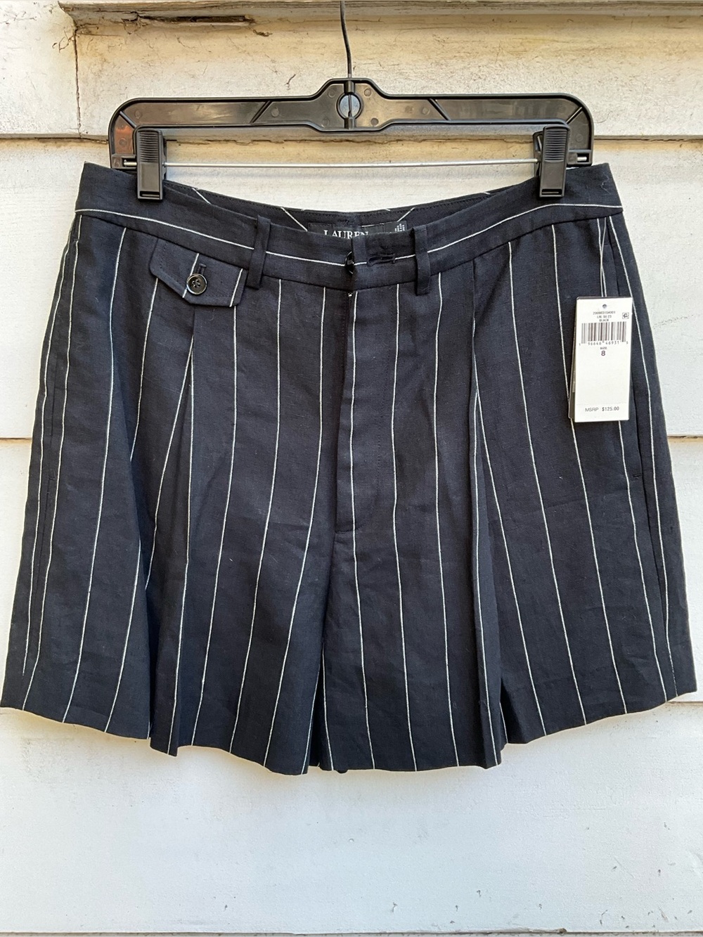 New Lauren Ralph Lauren black linen pinstripe shorts skorts 8 $125